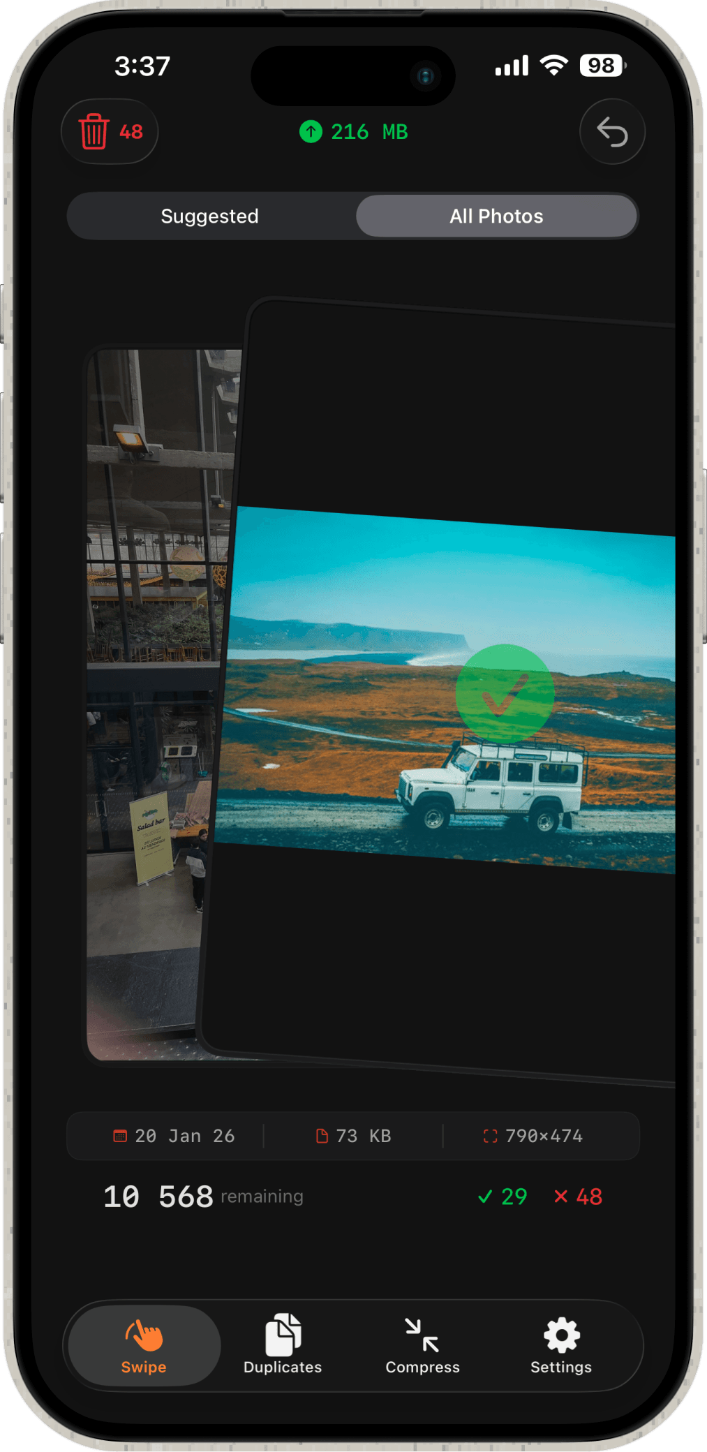 Cura swipe interface