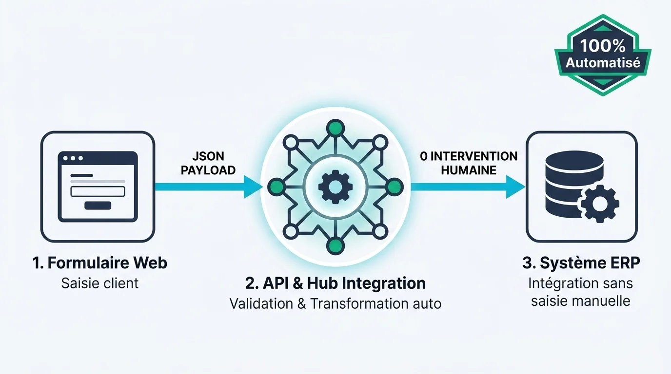 No-code automation workflow connecting a web form to an ERP