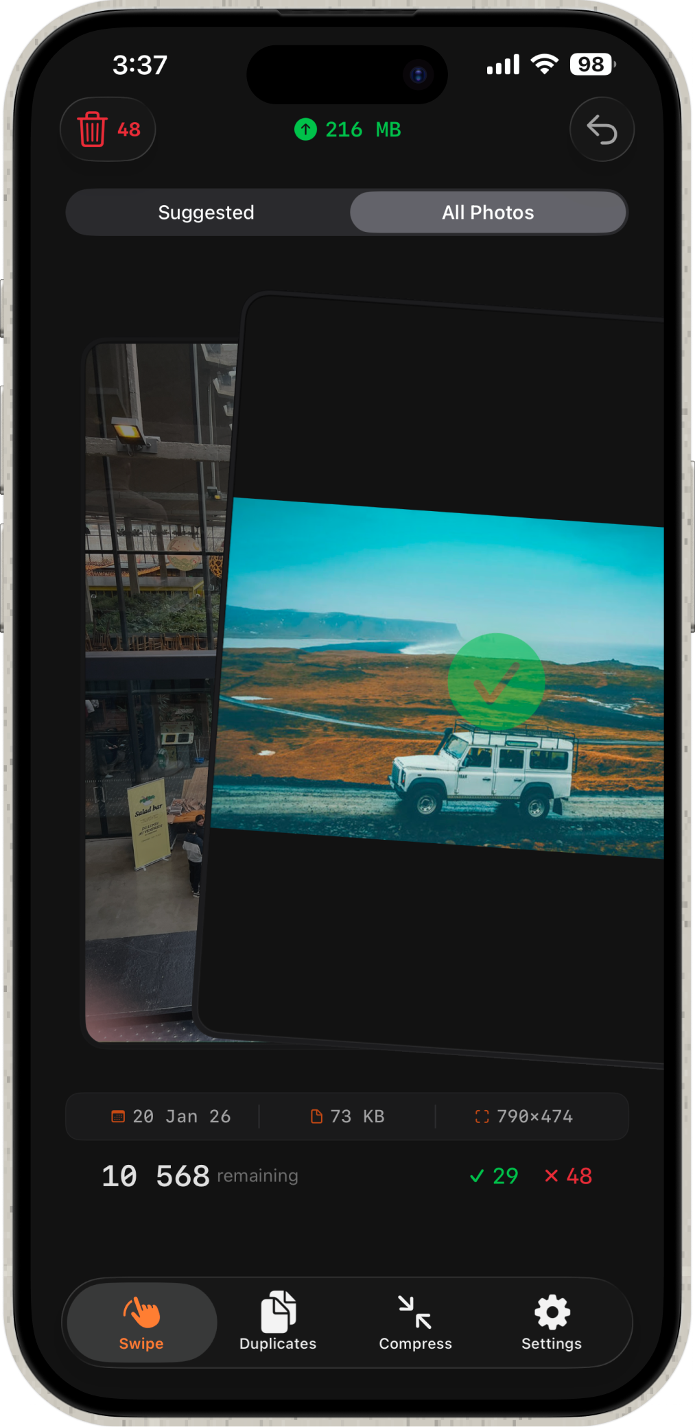 Cura swipe interface