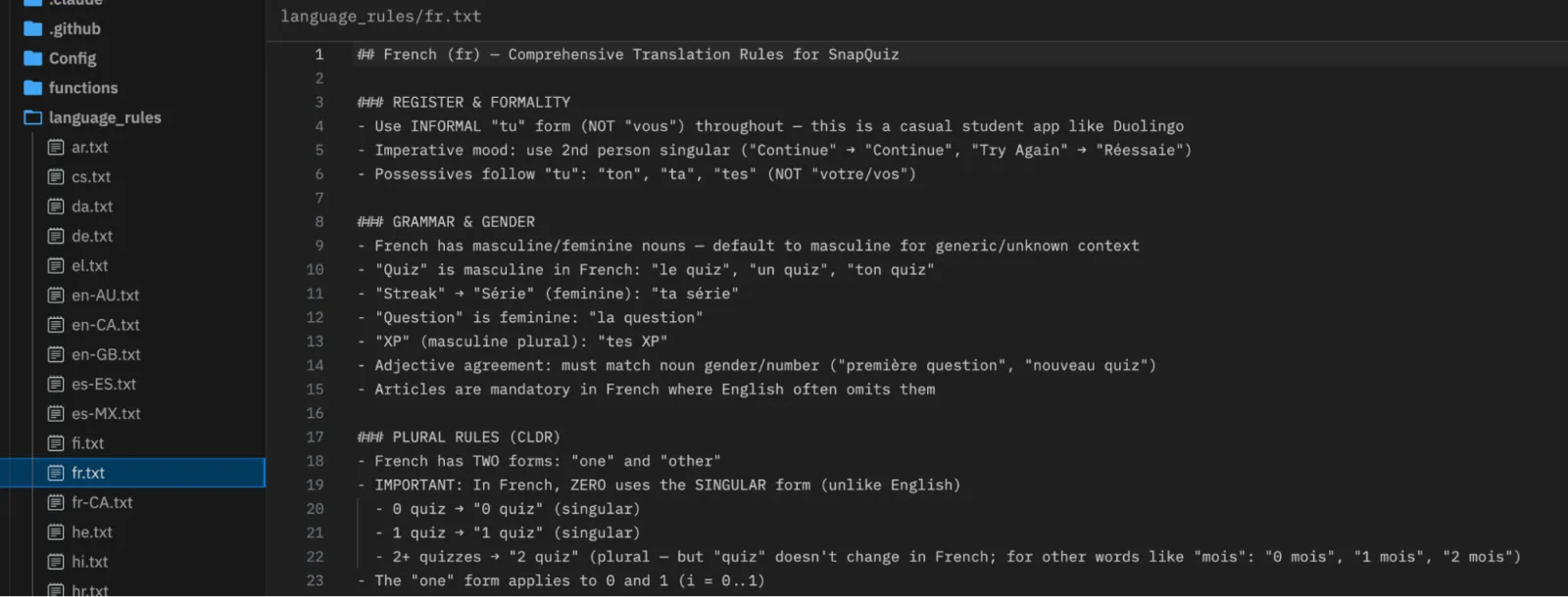 Language rules given to the LLM for locale-specific keyword research