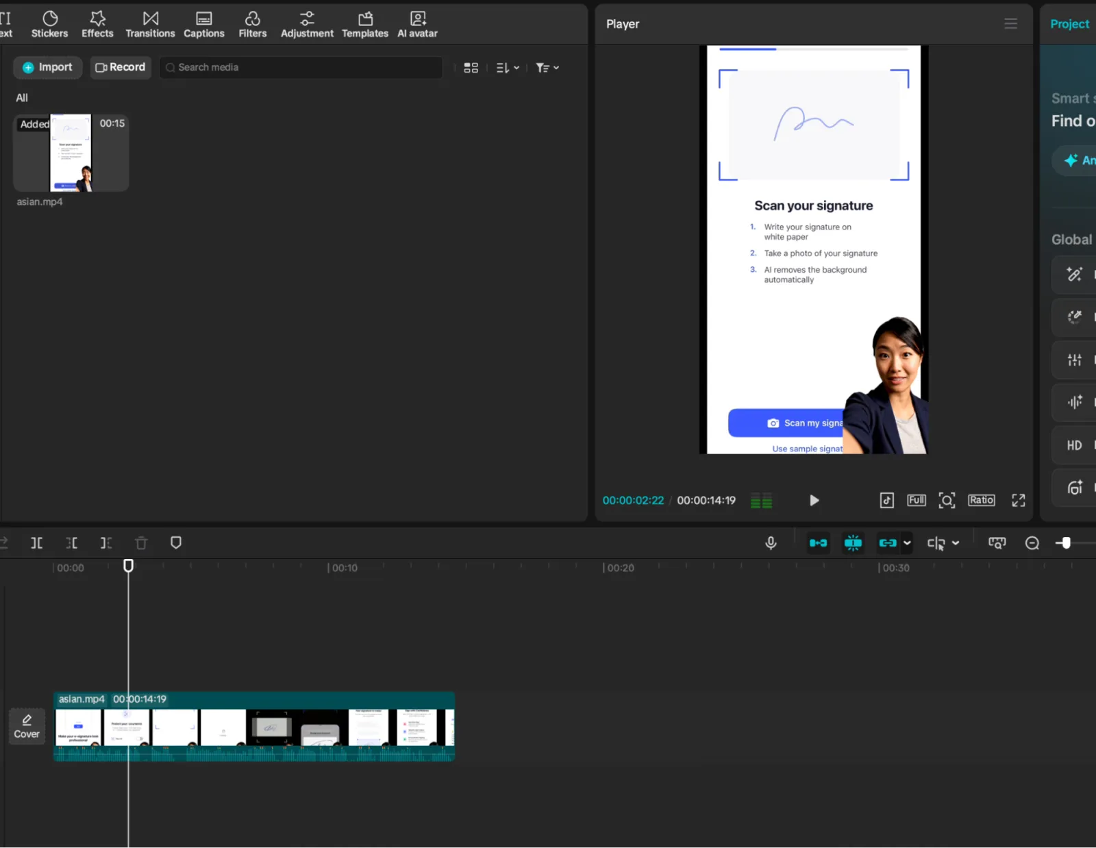 Final ad result composed in CapCut with app background